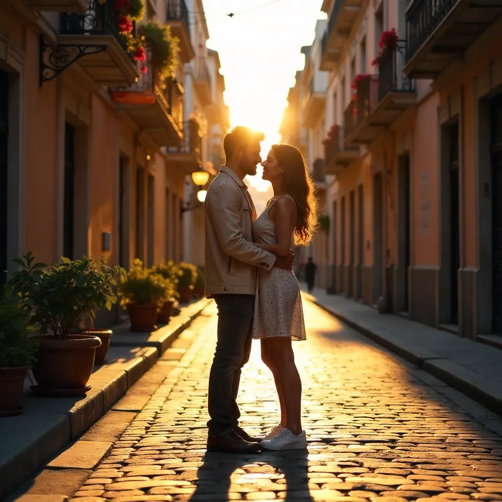 Lovers Embrace on Buenos Aires Cobblestones