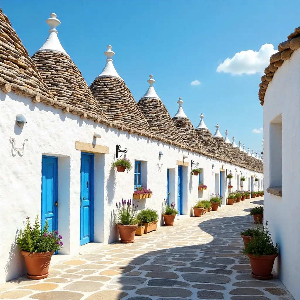 Trulli Houses Under a Clear Blue Sky in Alberobello