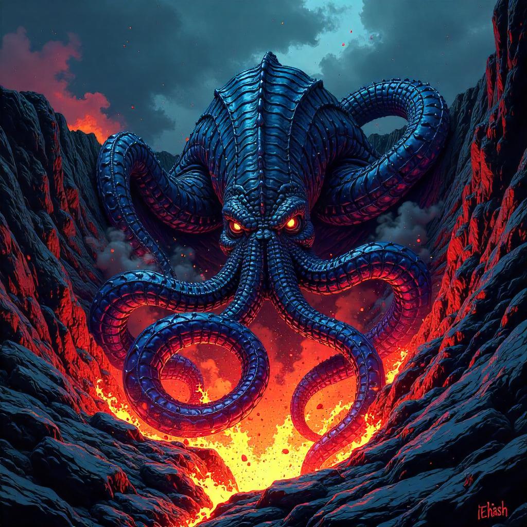 Kraken Rising from a Volcanic Crater — Comic Epic