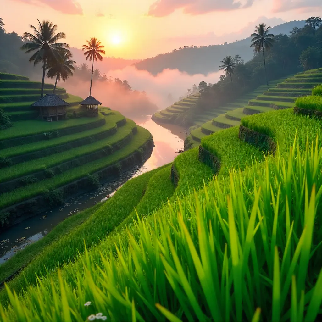 Dew-kissed Balinese Rice Field at Dawn