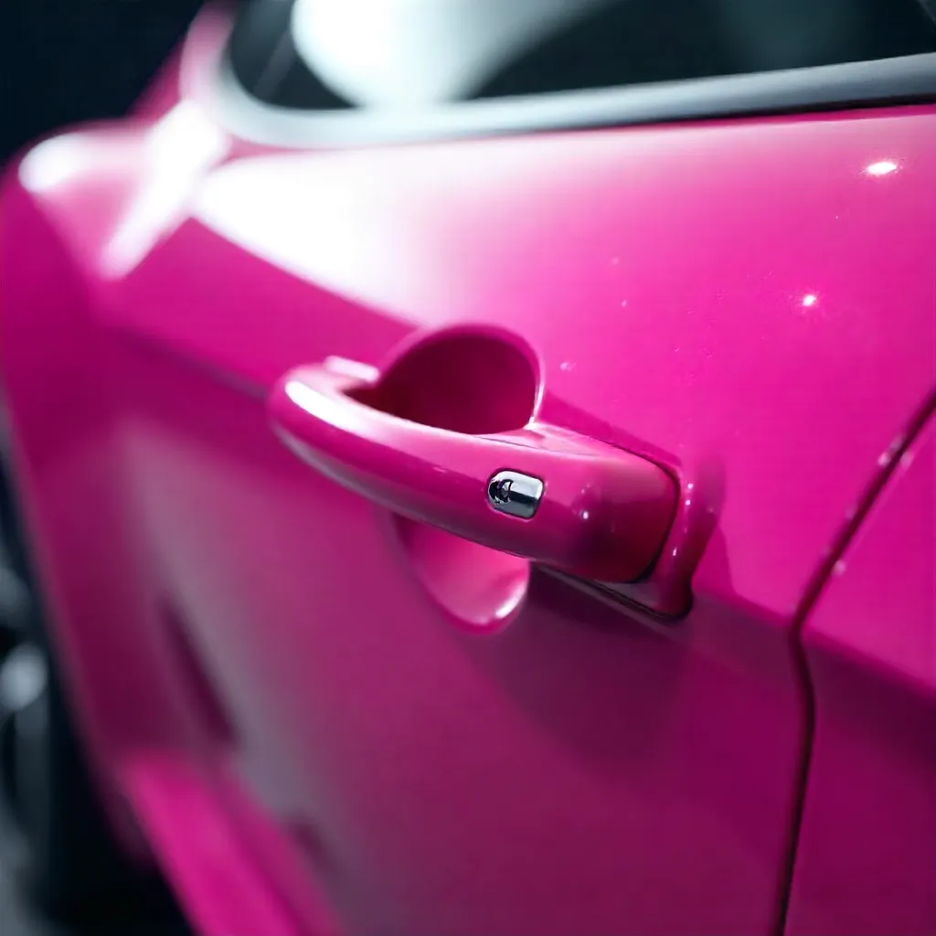 Vibrant Pink Car Door Handle: Close-Up