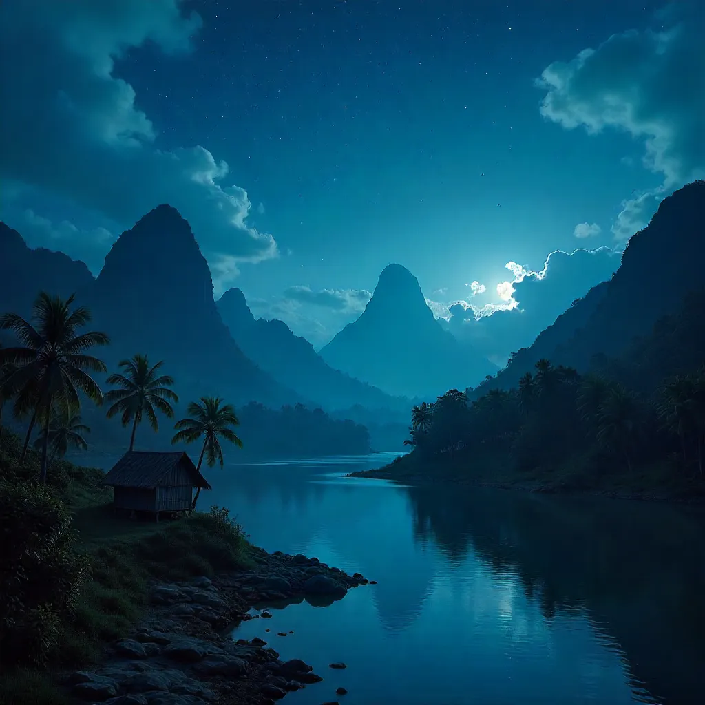 Starry Night Over a Serene Malaysian Landscape