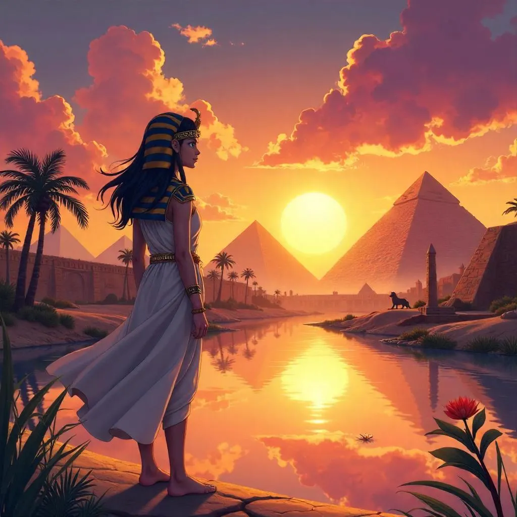 Anime Sunset over Ancient Egypt