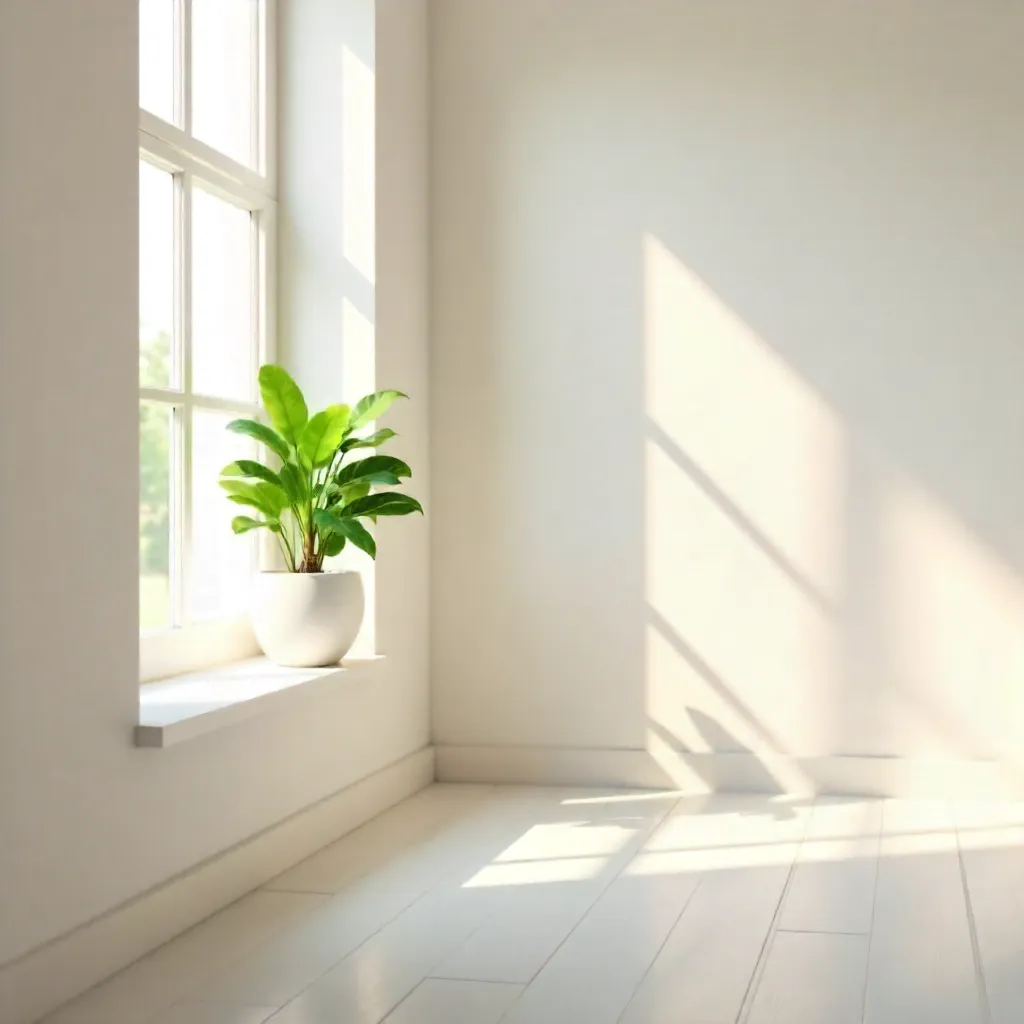 Subtle Sunlit Potted Plant in a Minimalist Room