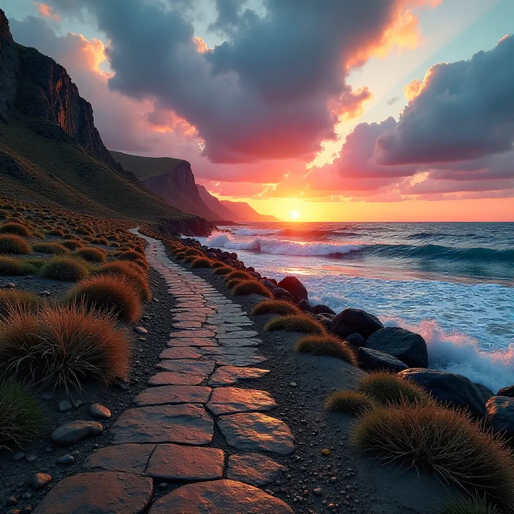 Sunset Coastal Path to the Ocean