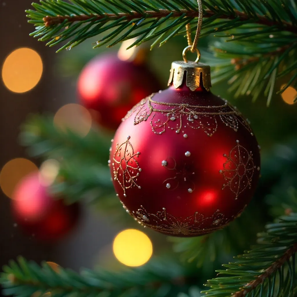 Macro Close-Up: Ornament on Pine Branch