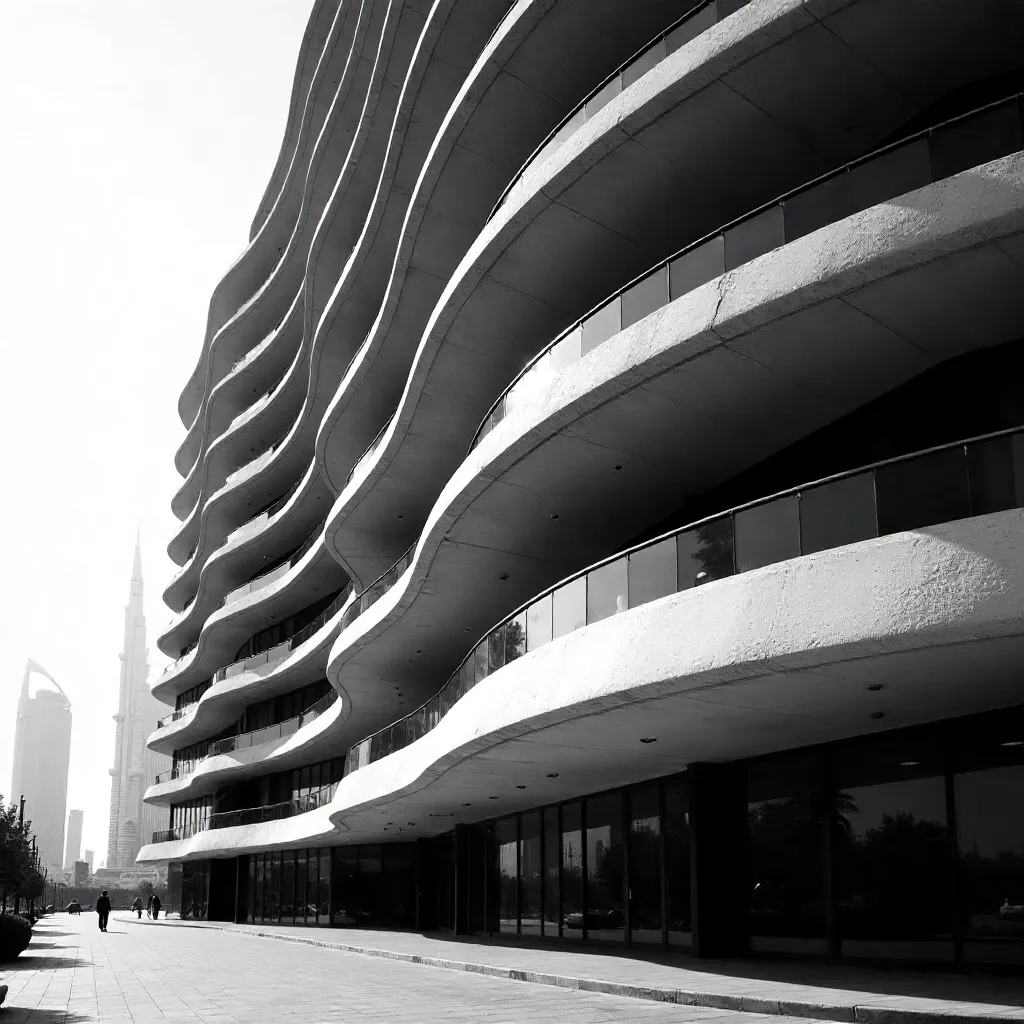 Monochrome Dubai Facade: Curved Balconies