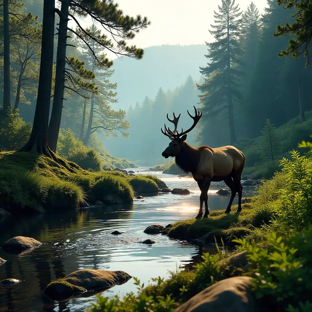 Elk by a Tranquil Gatlinburg Stream
