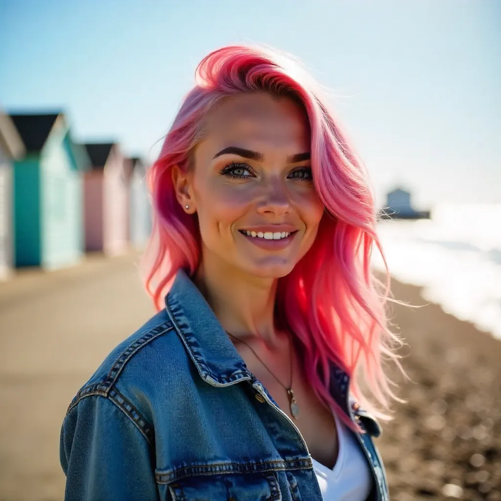 Vibrant Pink-Haired Denim Portrait in Brighton