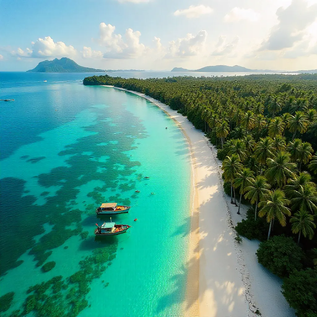 Stunning Aerial View of Papua Beach with Boats, Indonesia