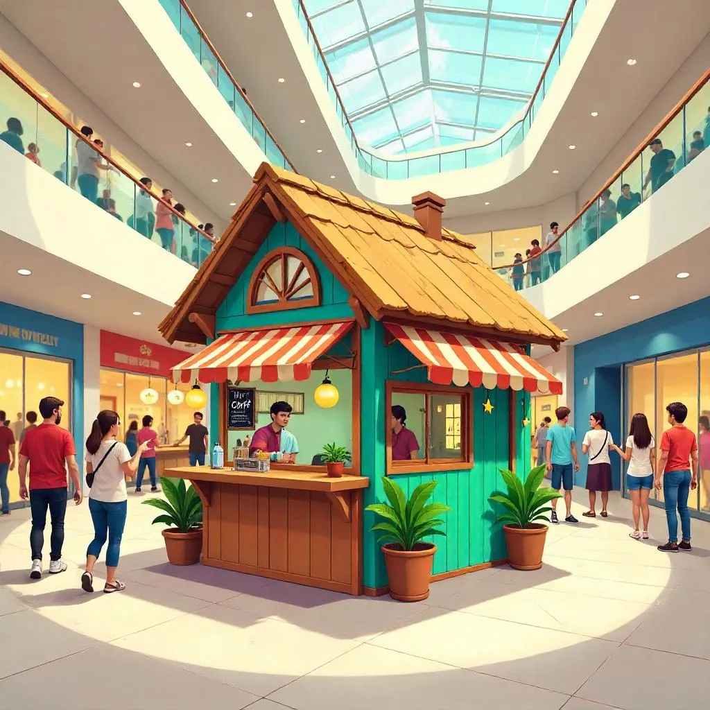 Cartoon Hut in a Busy Shopping Mall
