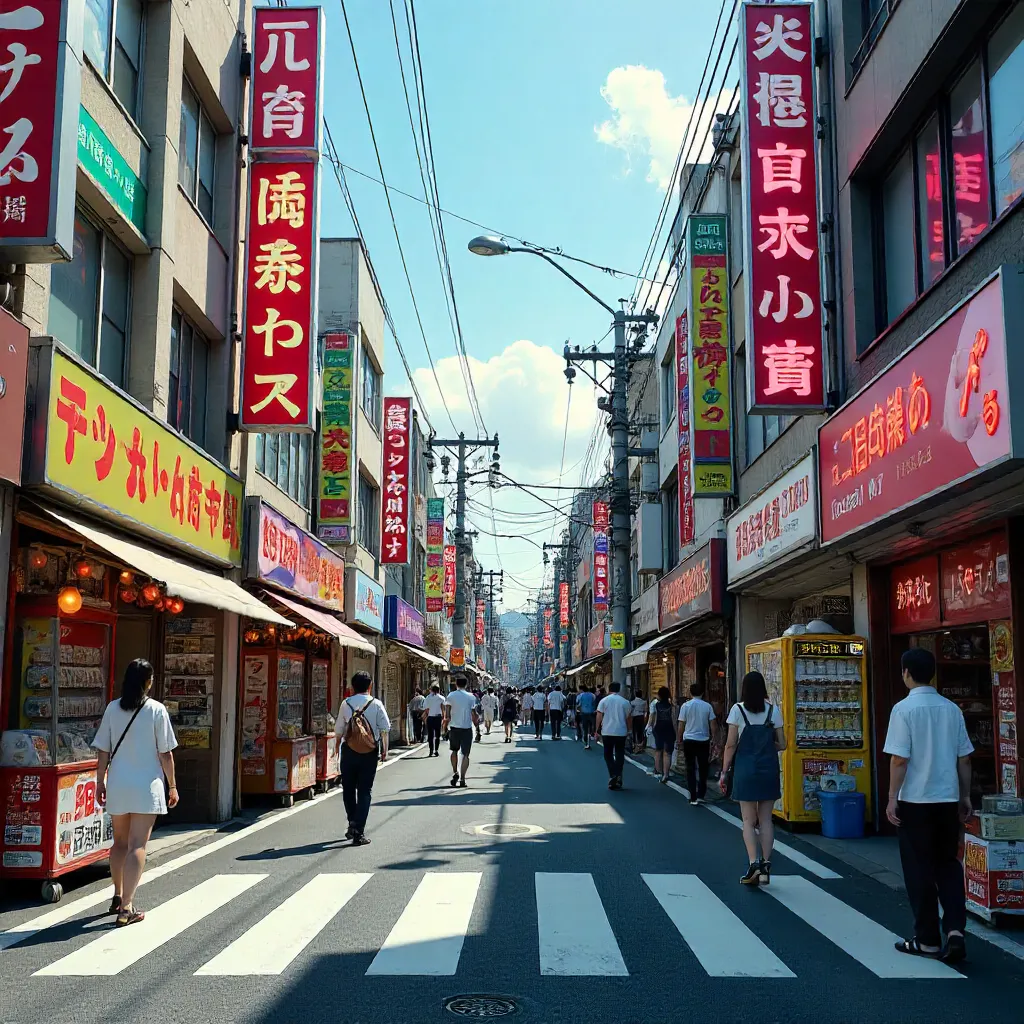 Bustling Tokyo Shopping Street in Daylight