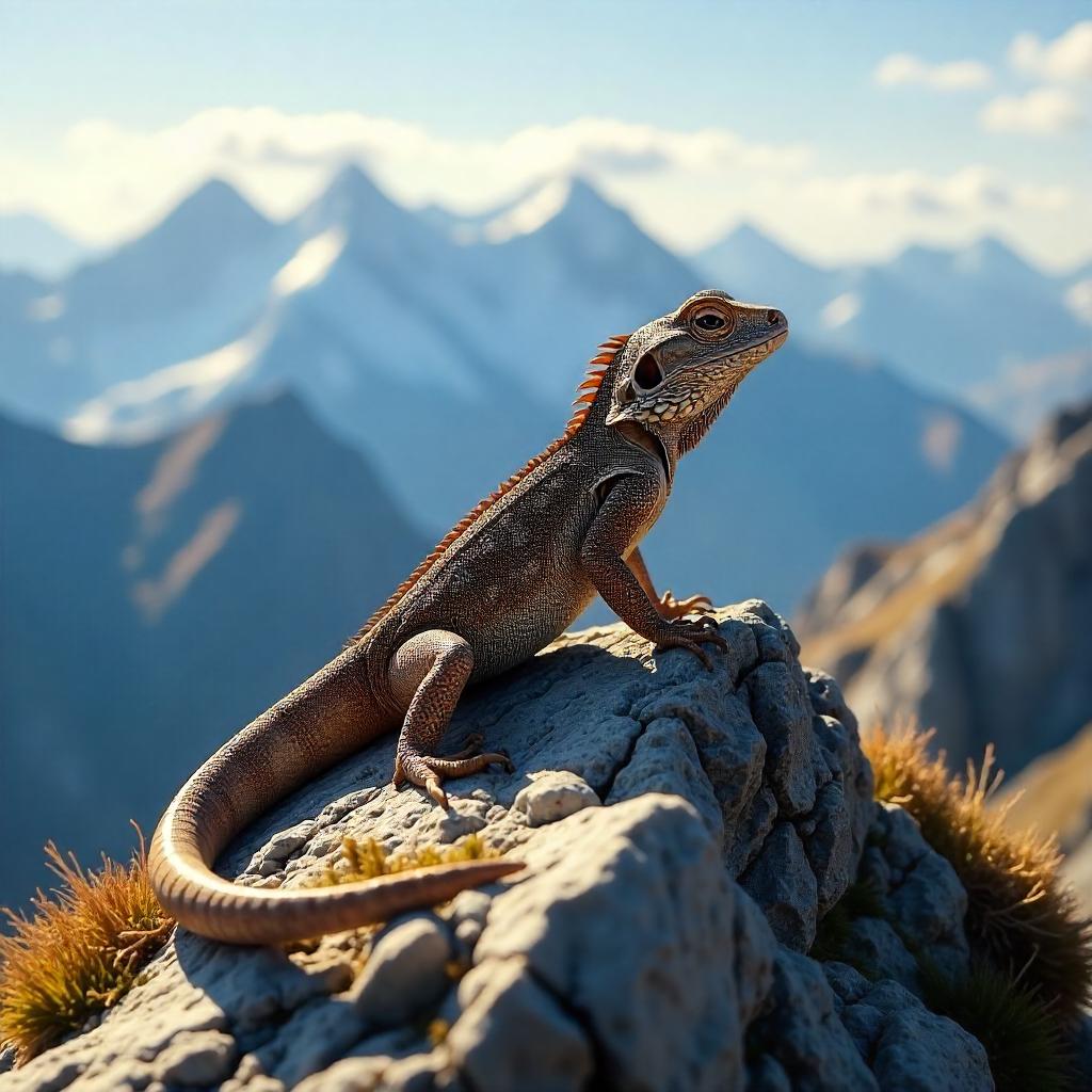 Photorealistic Lizard on a Mountain Peak