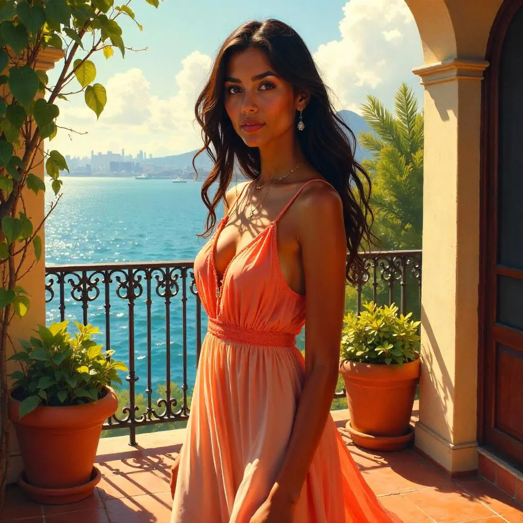Terrace Portrait: A Young Latina in Oil
