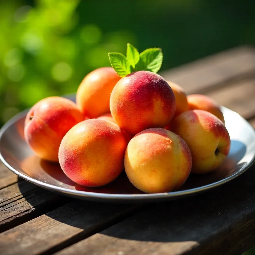 Vibrant Apricots on a Shiny Metal Plate in Summer Dining
