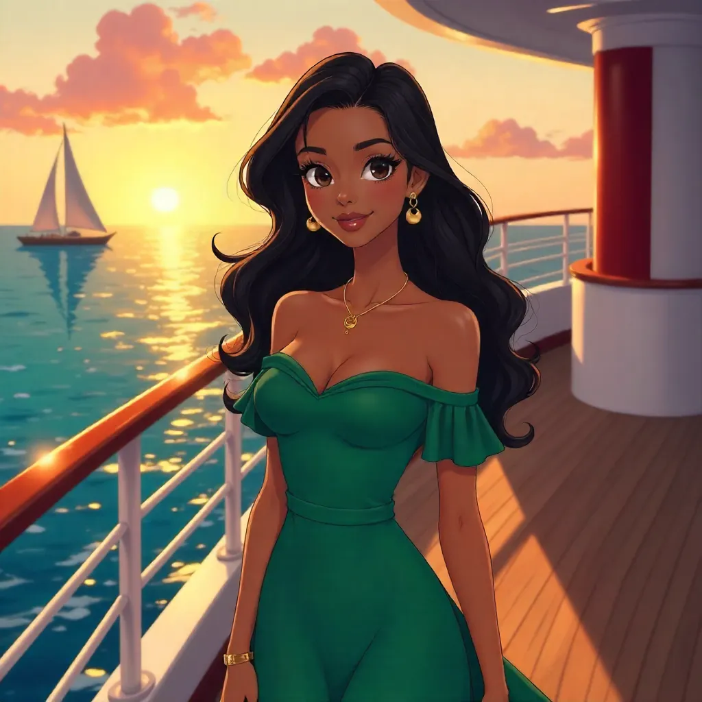 Elegant Latina in Anime on a Cruise Ship