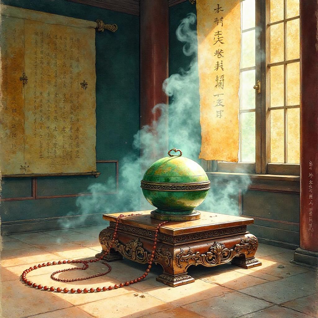 Ancient Artifact in a Watercolor Pagoda