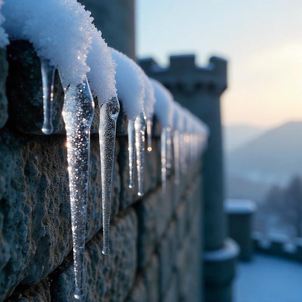 Photoreal Ice Crystals on Snowy Castle Battlements