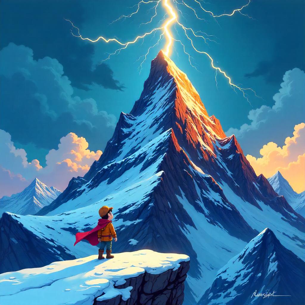 Lightning on a Cartoon Mountain Peak
