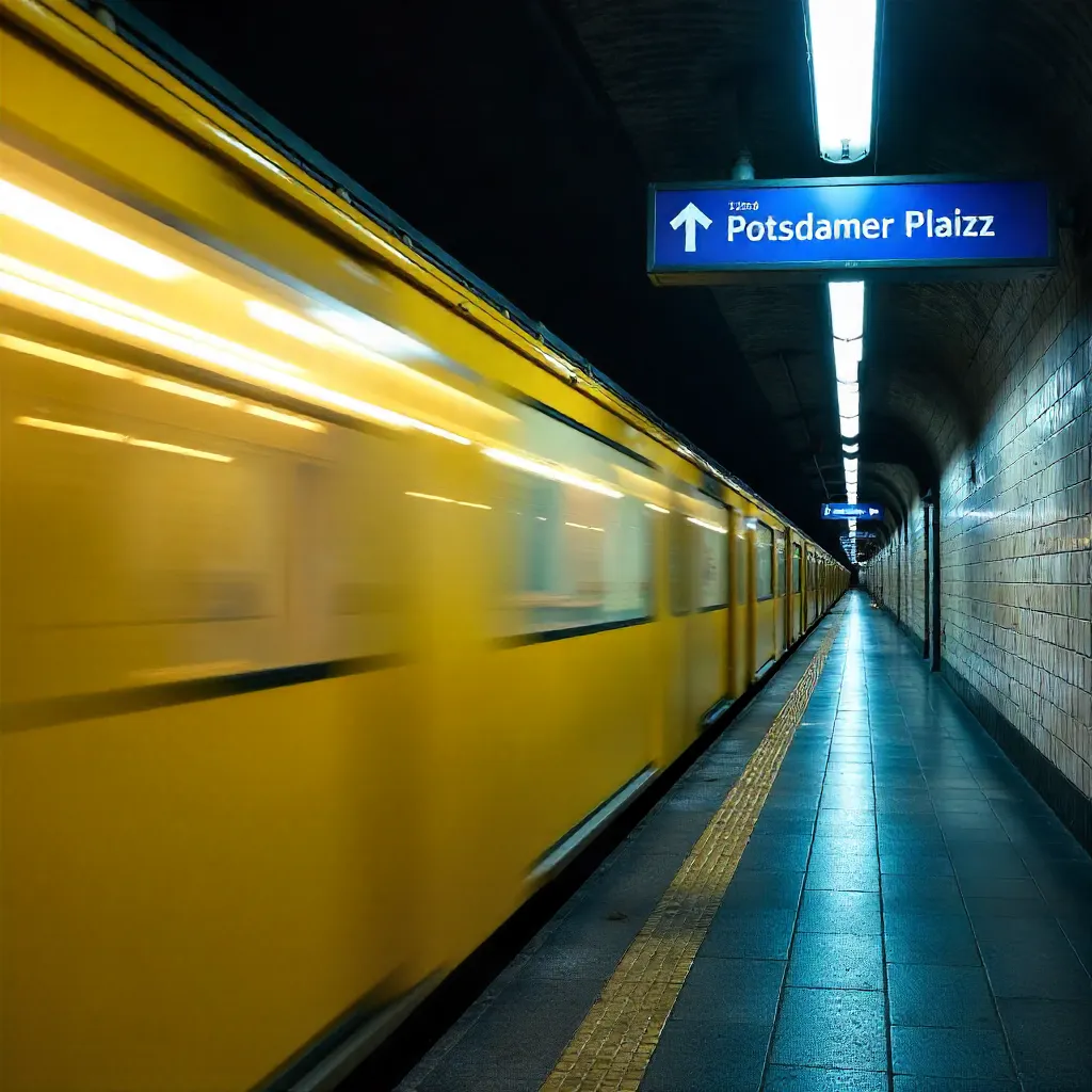 Motion-blurred Yellow U-Bahn at Potsdamer Platz