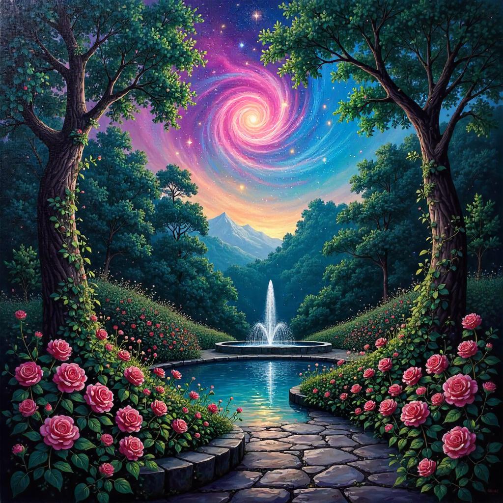 Nebula in a Garden: An Oil Painting Fantasy