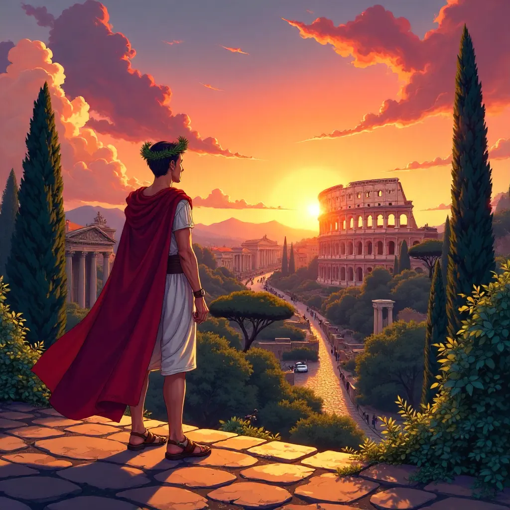 Anime Sunset Over Ancient Rome