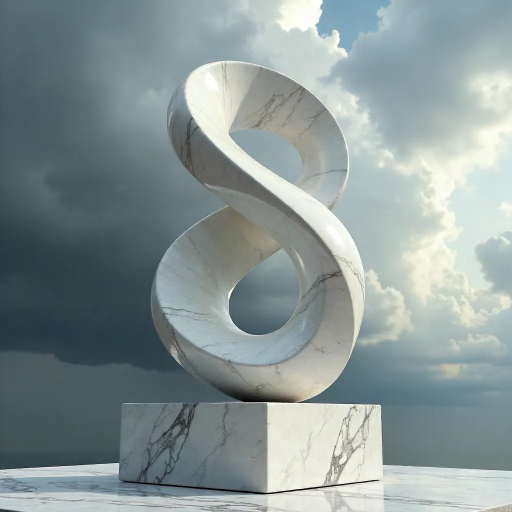 Kinetic Marble Sculpture under a Stormy Sky