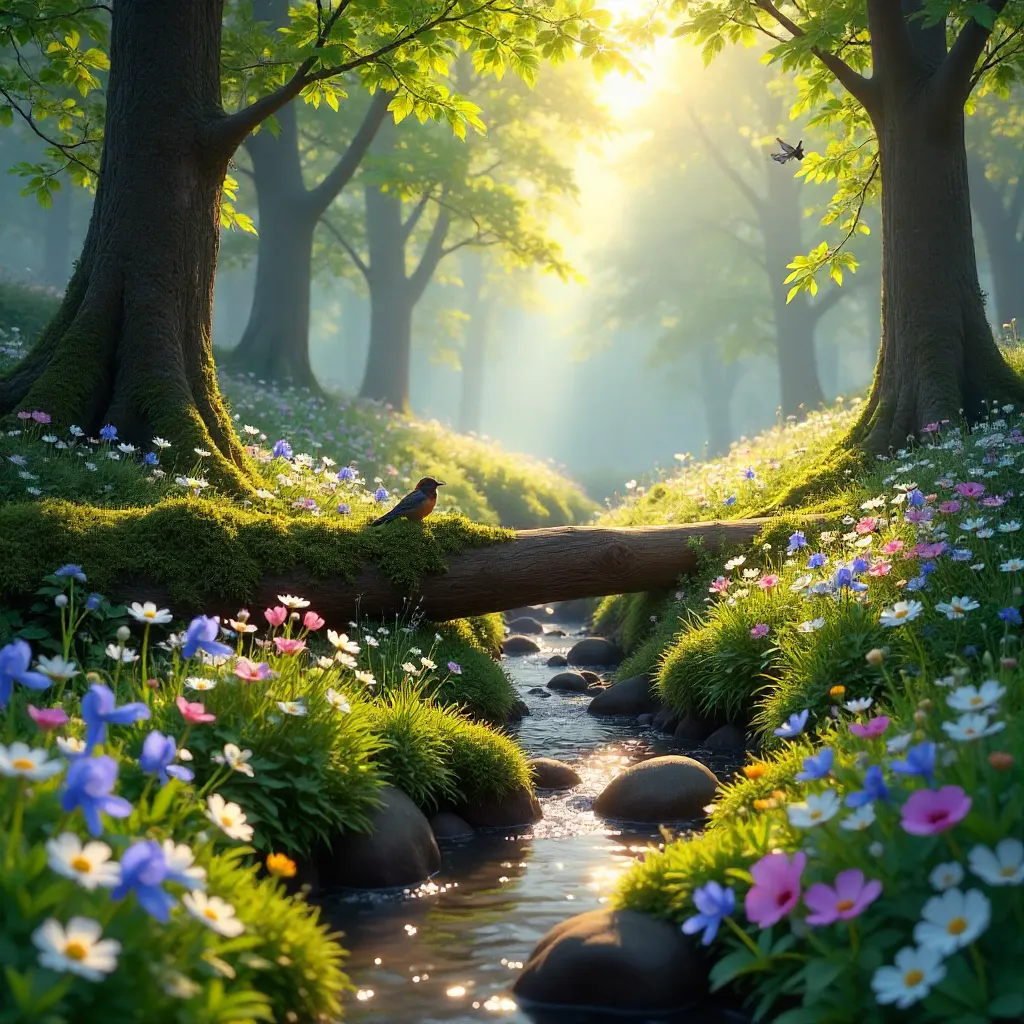 Spring Forest Bloom: Tranquil Wildflower Scene