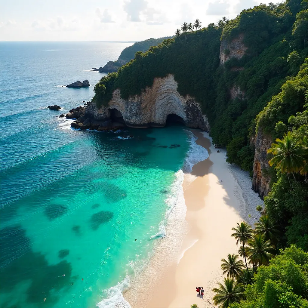 Aerial Bali Secluded Beach: Turquoise Waters & Cliffs