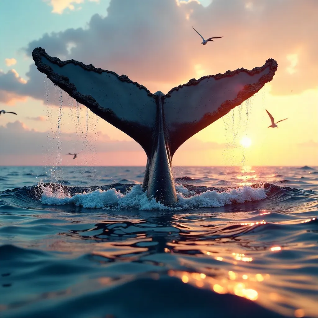 Whale Tail at Sunset: A Serene Ocean Moment