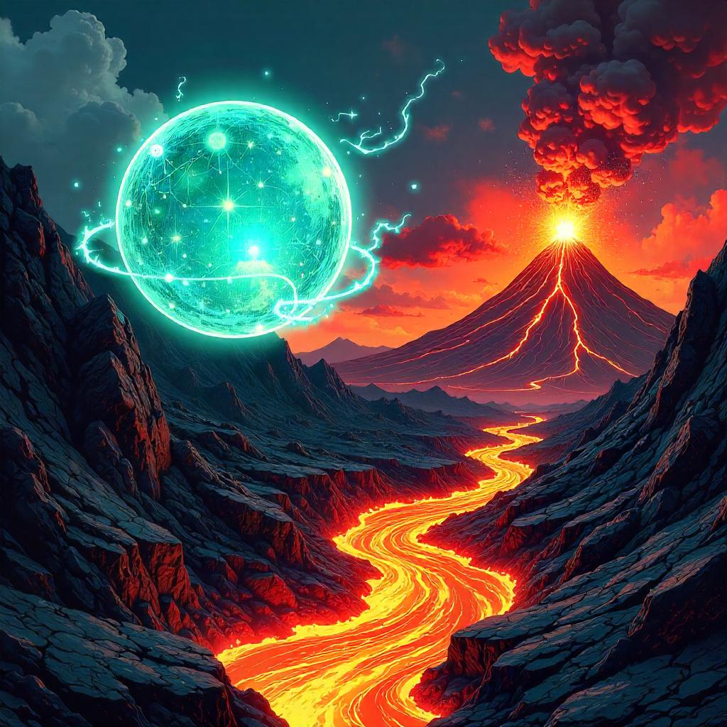 Spirit Orb in a Volcanic Comic Landscape