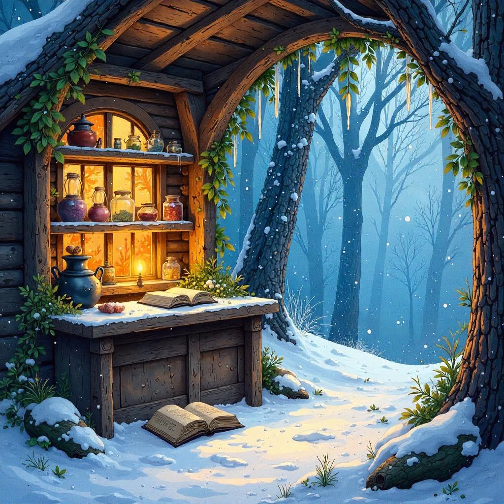 Watercolor Ice Crystals in a Witch's Hut