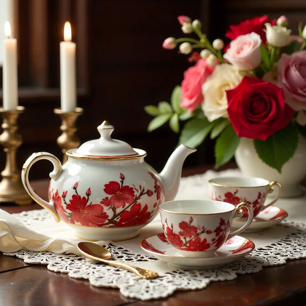 Elegant red and white Chinese teapot set for wedding