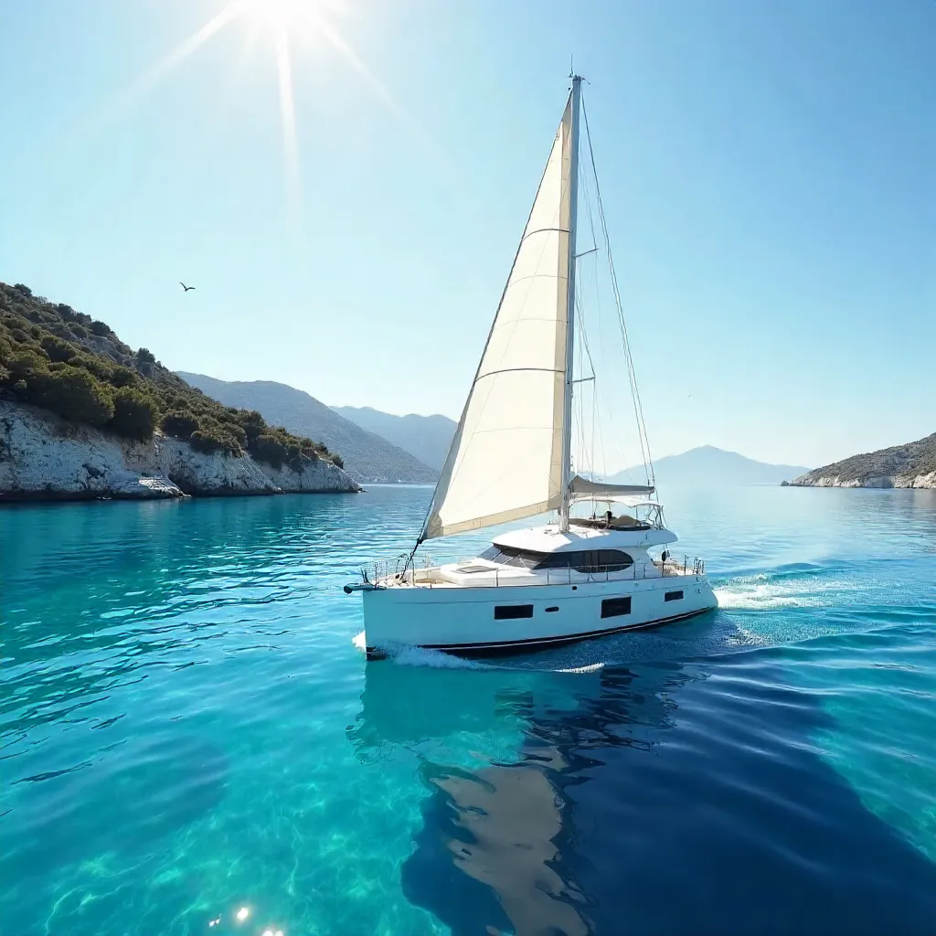 Serene Yacht Gliding on Zakynthos Blue Waters