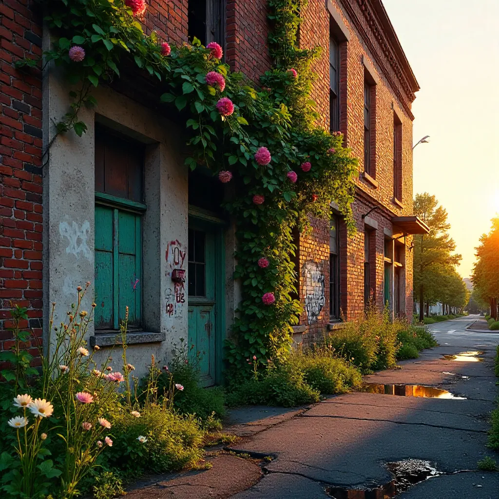 Sunset Vines on an Abandoned Urban Facade