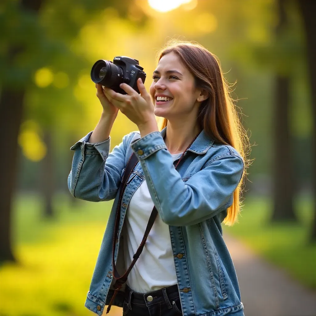 Smiling Photographer Embraces the Outdoor Moment