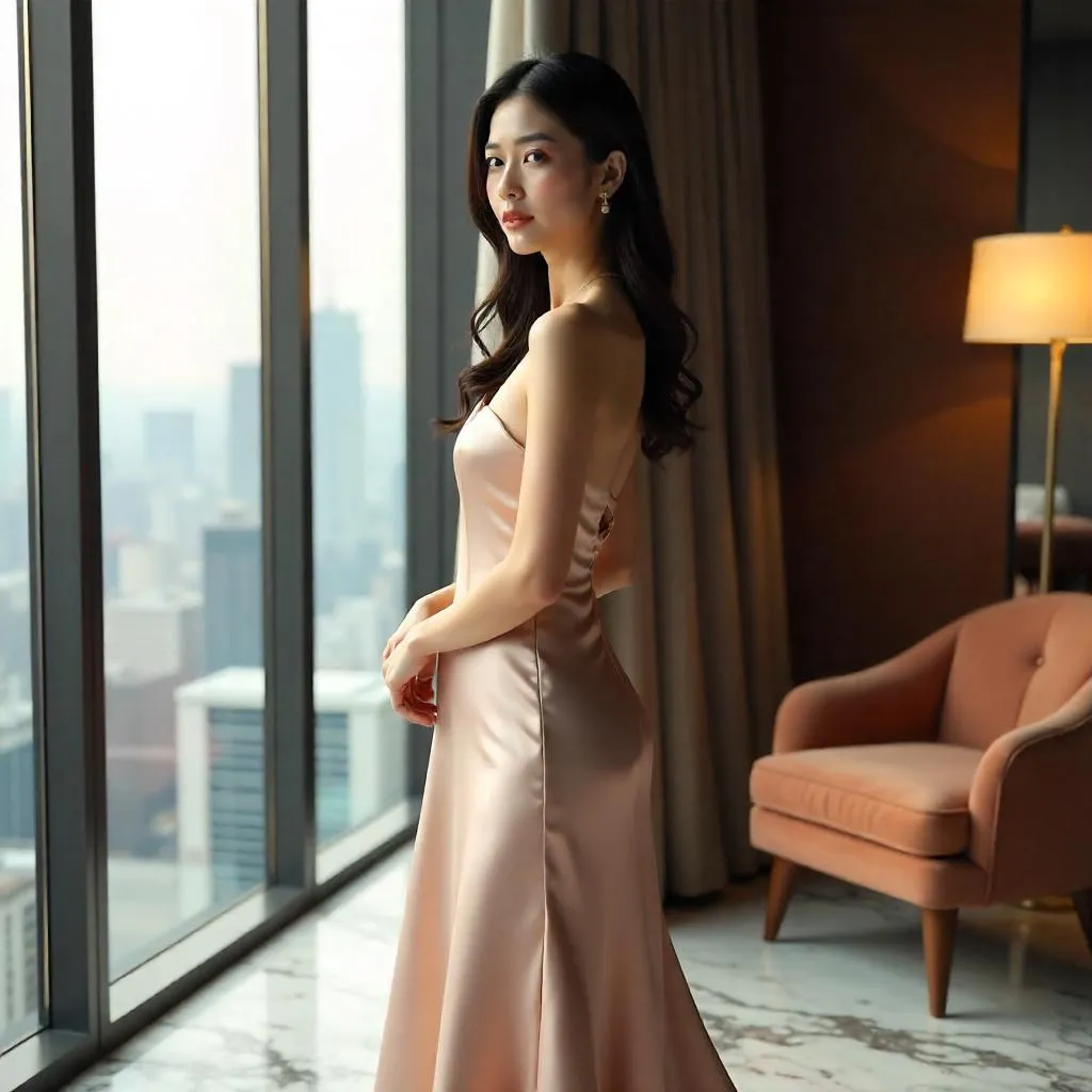Elegant Asian Woman in a Modern Hotel Room