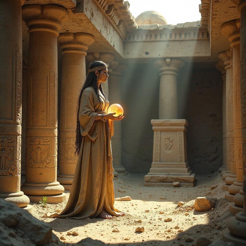 3D Rendered Oracle in a Ruined Archaeological Temple