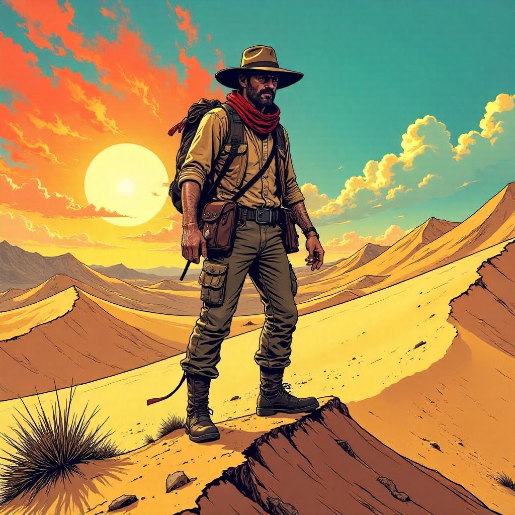 Desert Frontiers: Comic Book Explorer in the Dunes