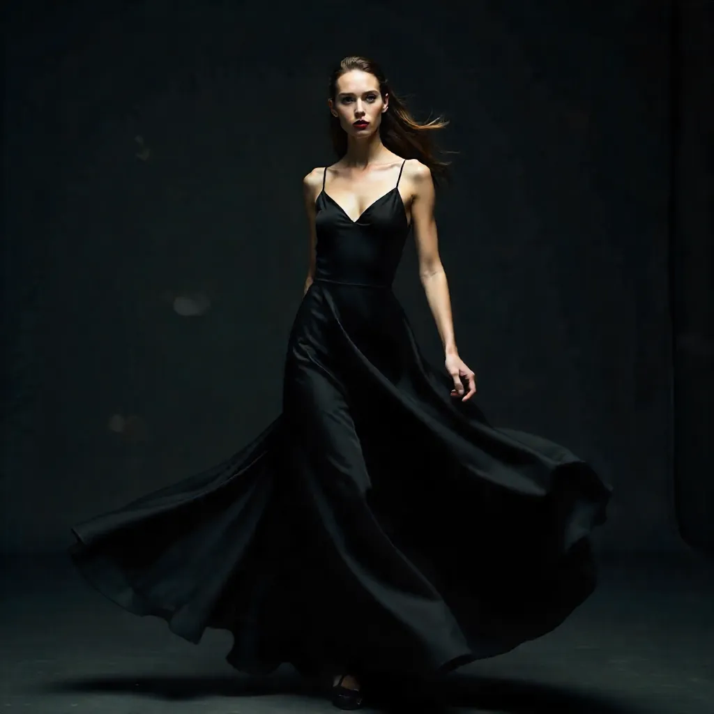 Blurred Motion Noir: Model in a Sleek Black Dress