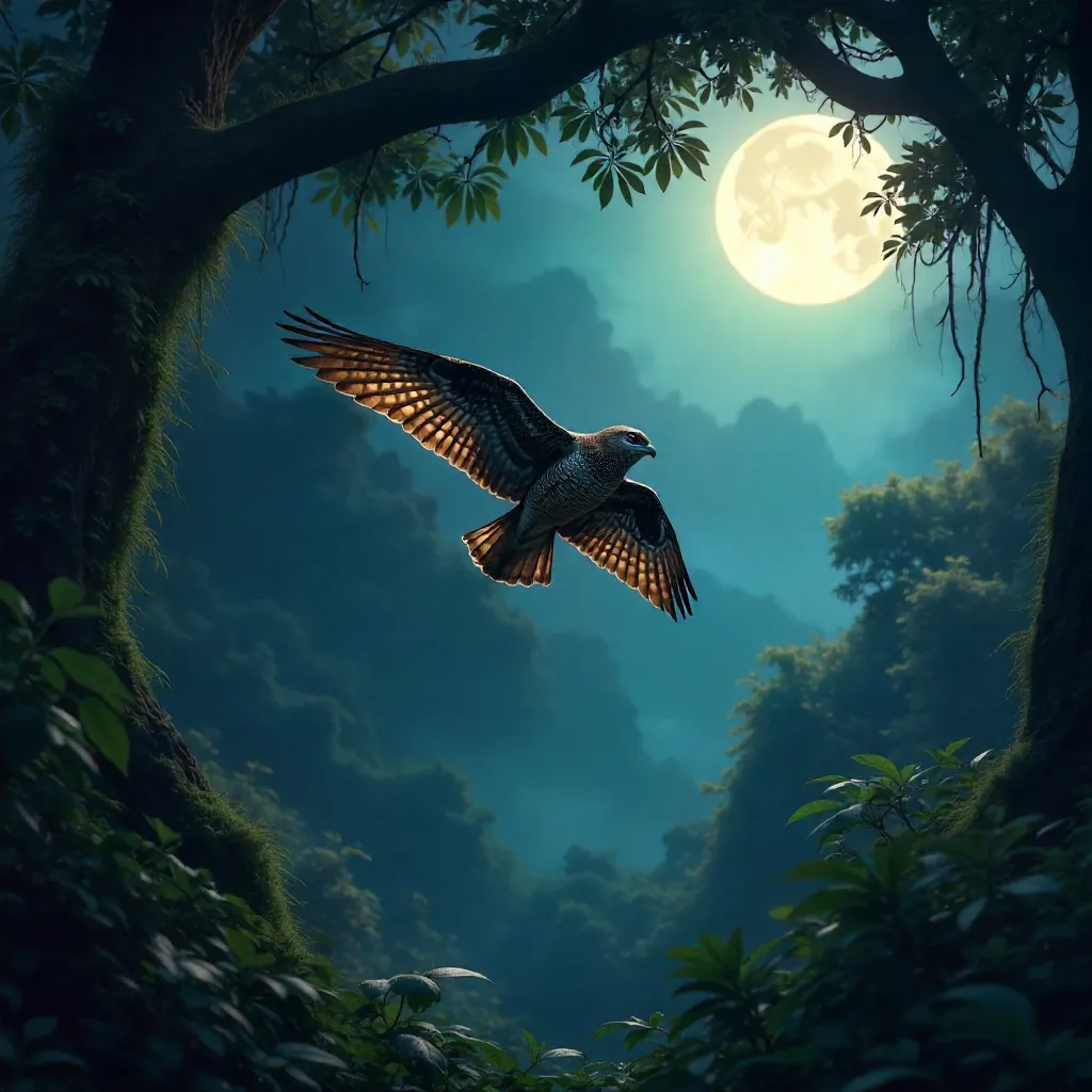 Moonlit Glide: Indian Nightjar in Forest