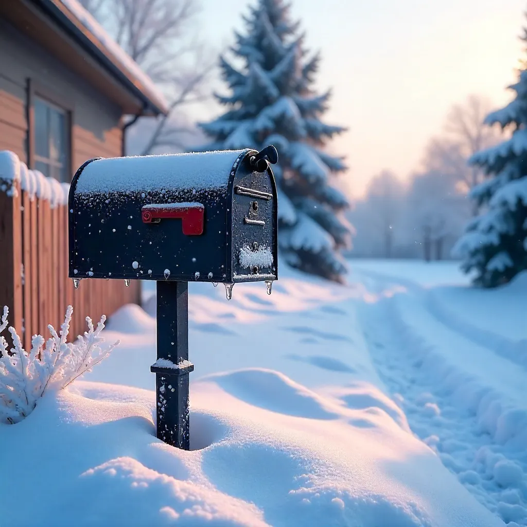 Frosty Mailbox at Dawn: Tranquil Winter Scene
