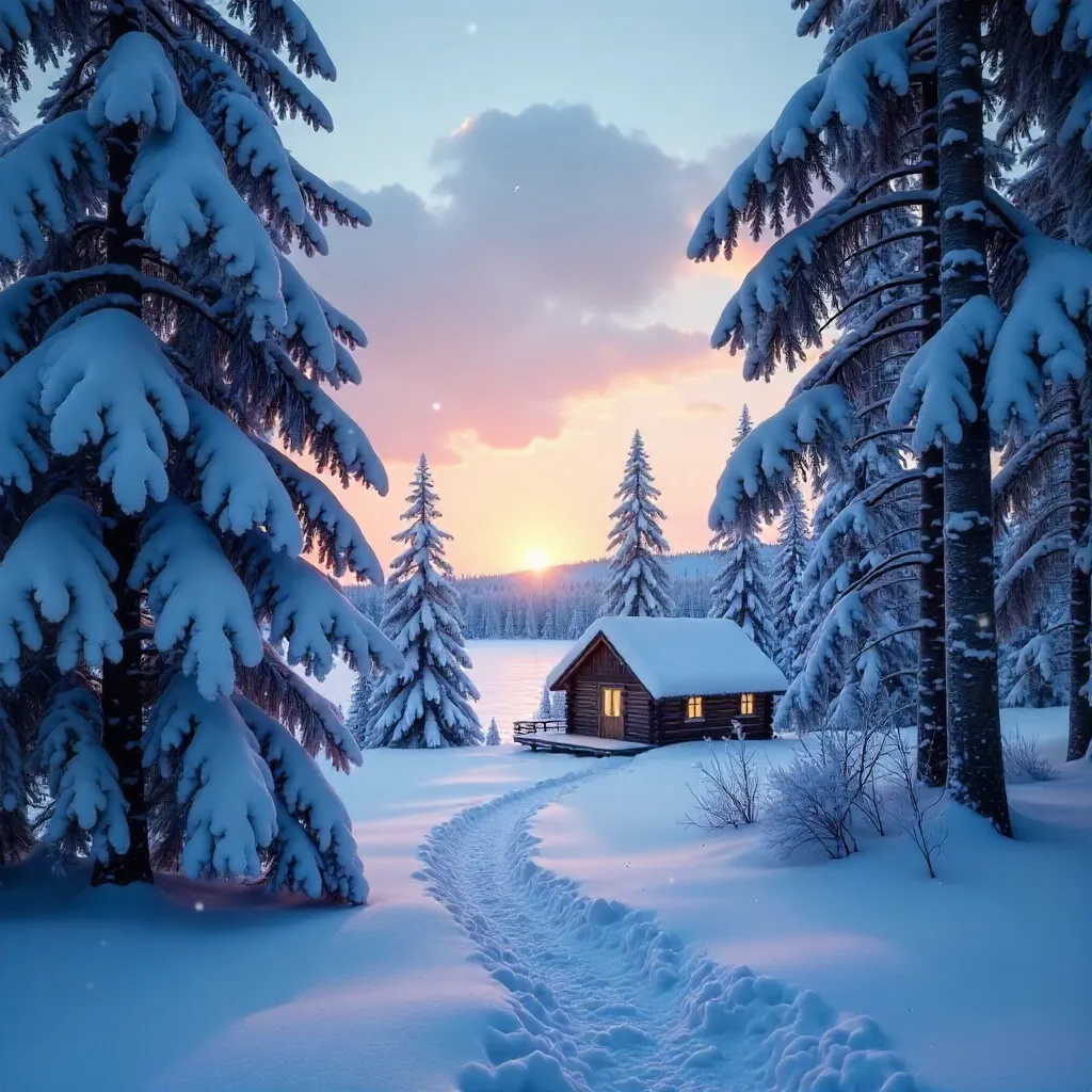 Dusk in Lapland: Snow-Covered Pines in Serenity