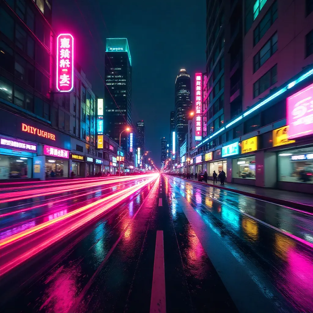 Vibrant Neon Nightlife Motion Blur: Abstract Energy