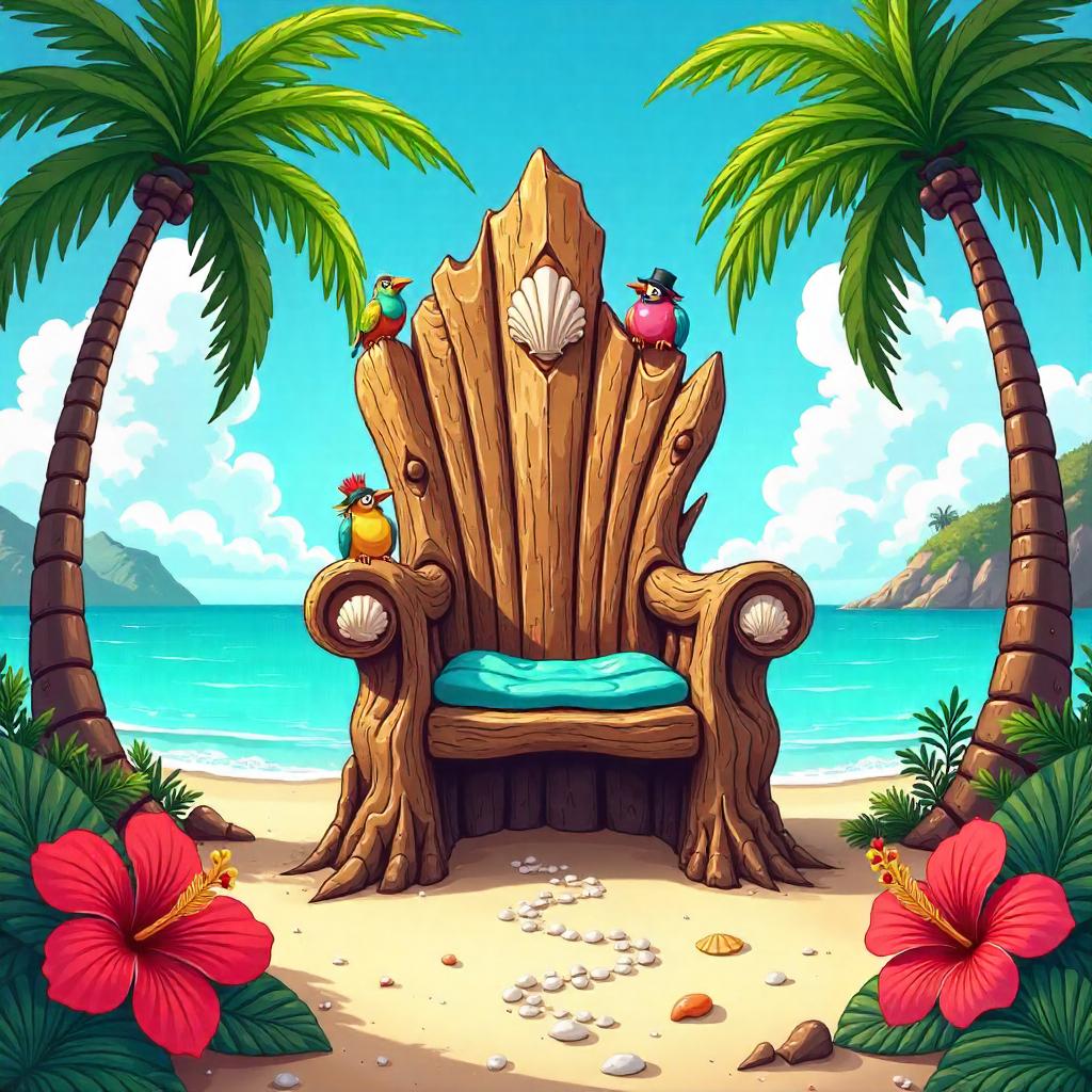 Cartoon Throne on a Tropical Island