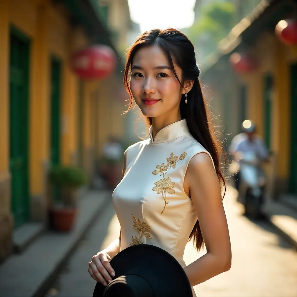 Portrait of a Hanoi Woman in Ao Dai at Golden Hour
