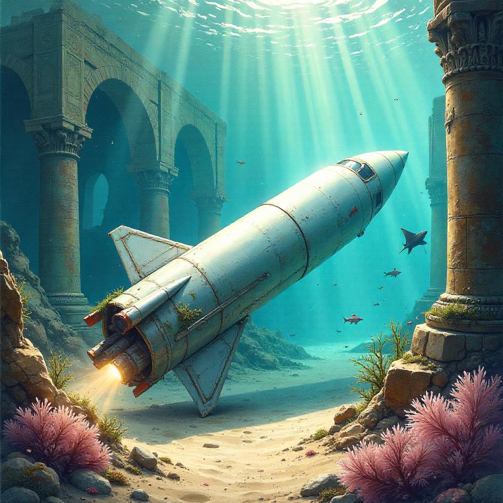 Rocket in Atlantis: A Watercolor Reverie