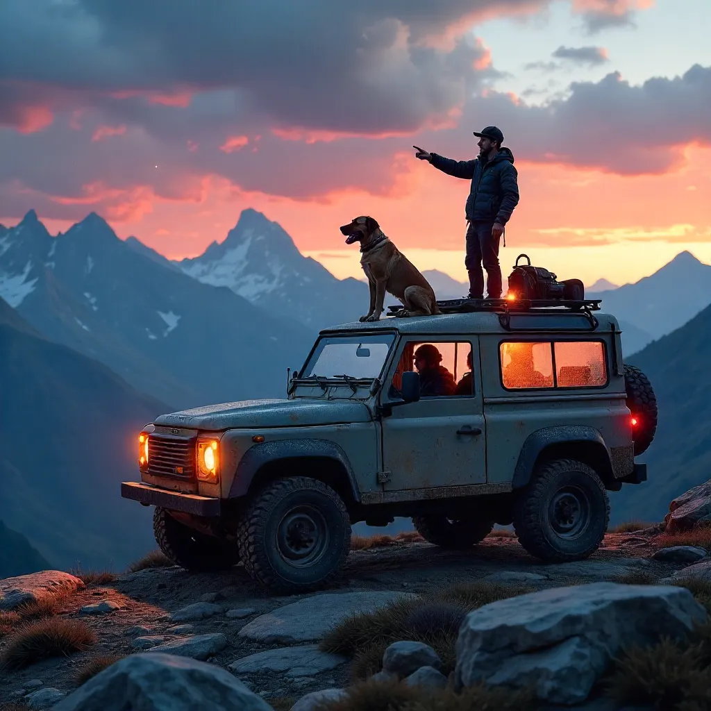 Twilight Ridge Adventure: Person and Dog on SUV