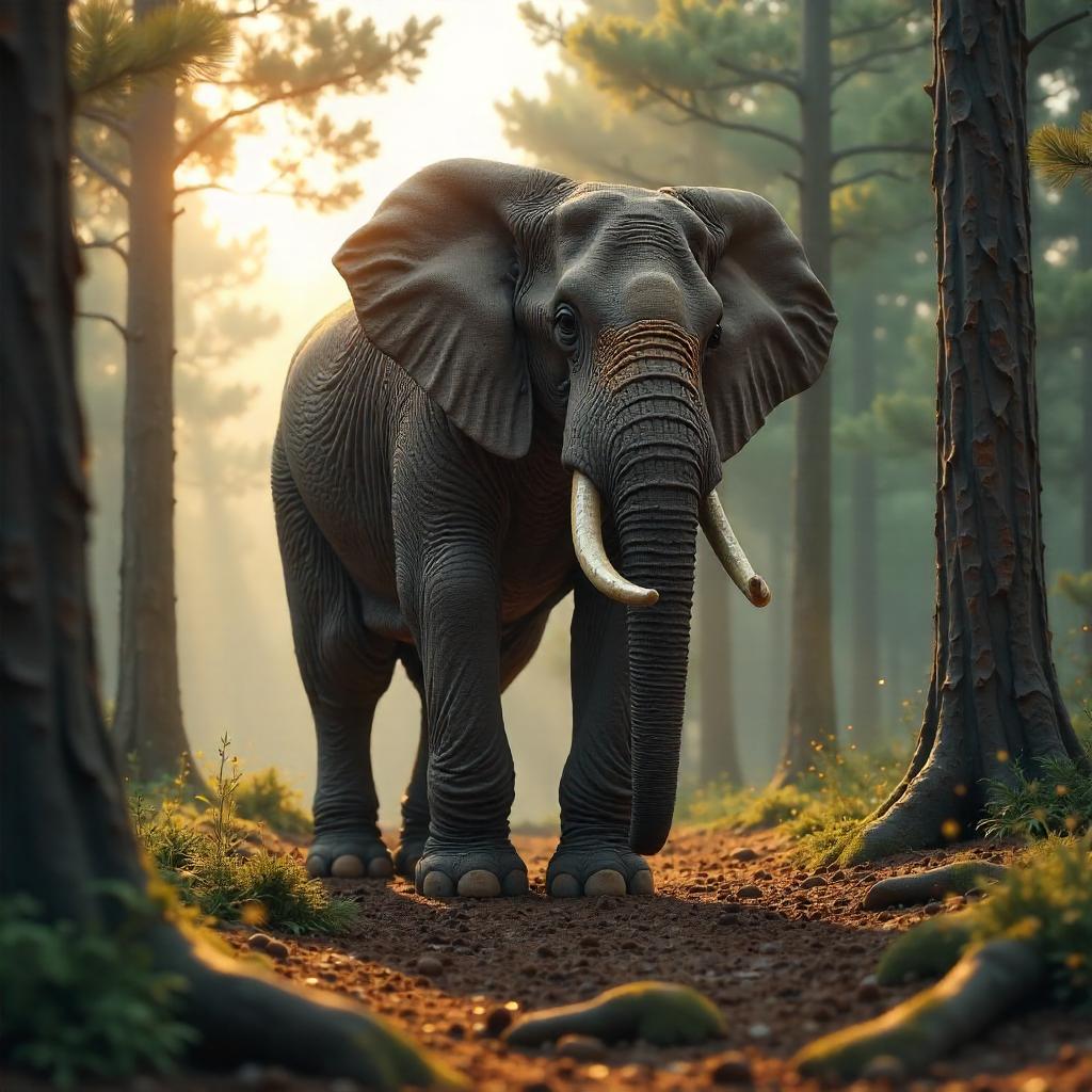 Majestic Elephant in a Pine Forest - 3D Render