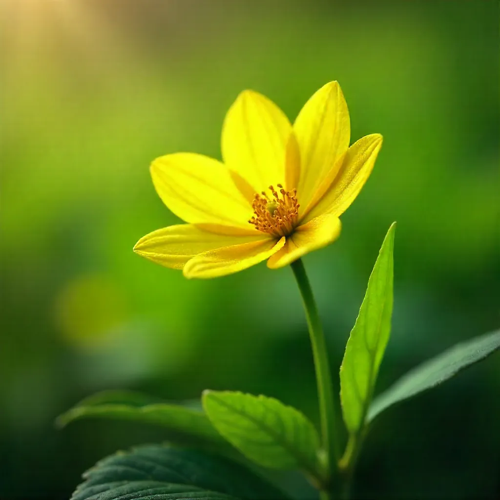 Lone Yellow Flower Among Lush Green Foliage